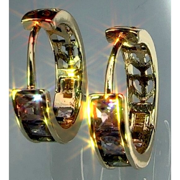 Gold Plated Hoop Earrings With Sparkling Cubic Zirconia Stones - Picture 2 of 4